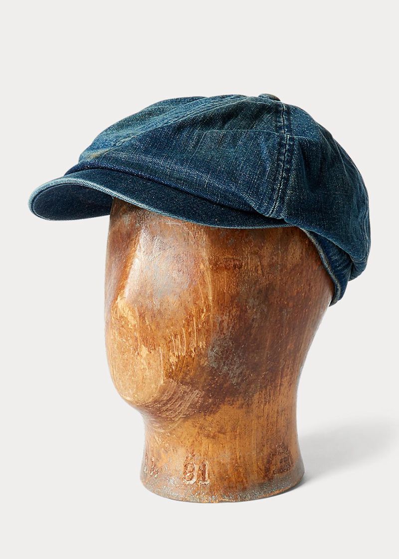 Gorra RRL Hombre Indigo Denim Newsboy Chile Azules EFPVA-3850